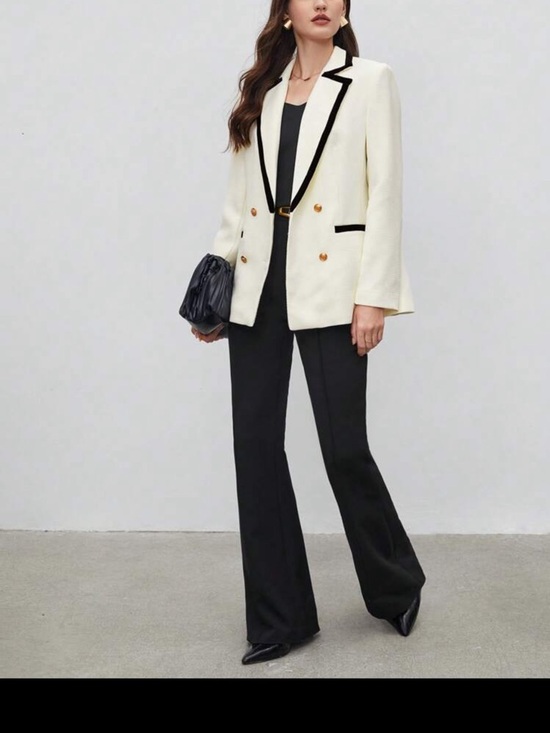 Jackets & Blazers - Cream Blazer with Black Trim